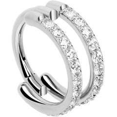 18G Double Row Micro Gem Implant Grade Titanium Hinged Double Hoop Nose Ring