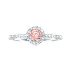 Lab Grown Pink White Diamond Halo Engagement Ring with IGI Certificate