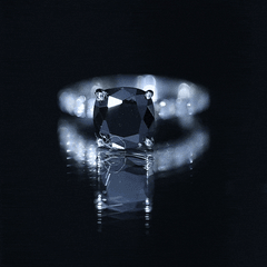 Cushion Cut Created Black Diamond and Diamond Solitaire Ring