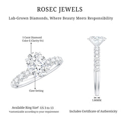 1 Carat Oval Cut Lab Grown Diamond Side Stone Engagement Ring IGI Certified