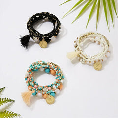 Bohemia Crystal Tassel Multicolor Beads Bracelets For Women Handmade Elastic Rope Charm Wrap Bracelet Summer Beach Party Jewelry