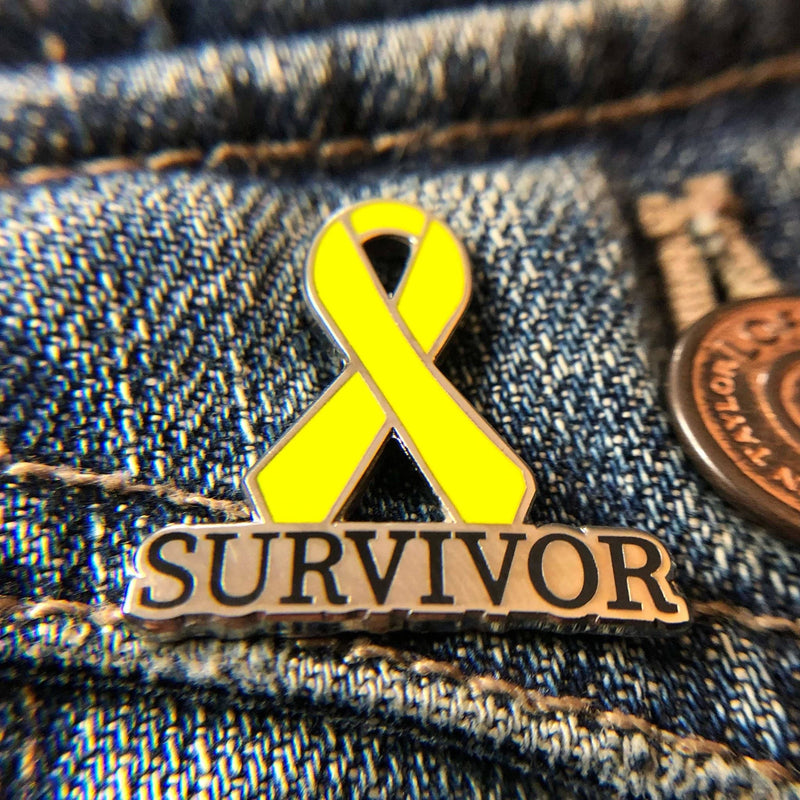 Yellow Awareness Ribbon Pin - Hard Enamel Survivor Lapel Accessory